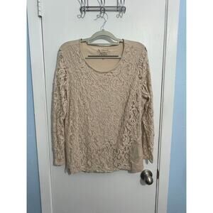 Chico's Blouse Large Beige Lace Overlay Y2k Style Fairy Grunge Boho Hippie